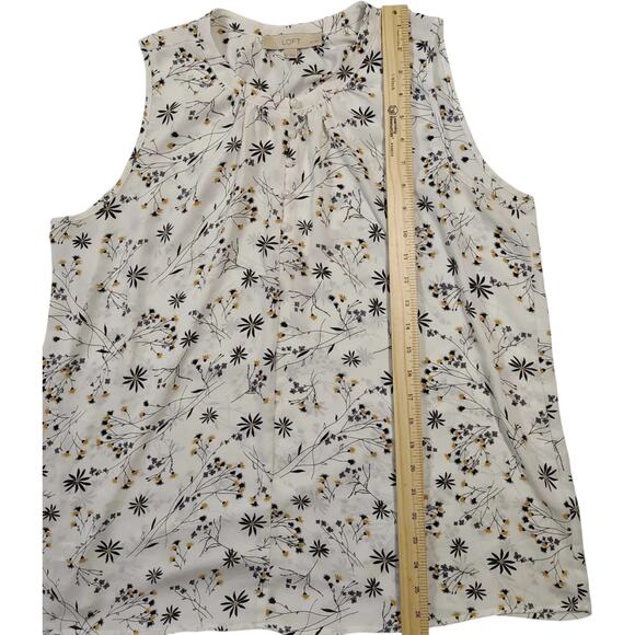 LOFT Women's White Floral Pearl Button Chiffon Sleeveless Blouse Size XL Petite - Picture 5 of 8